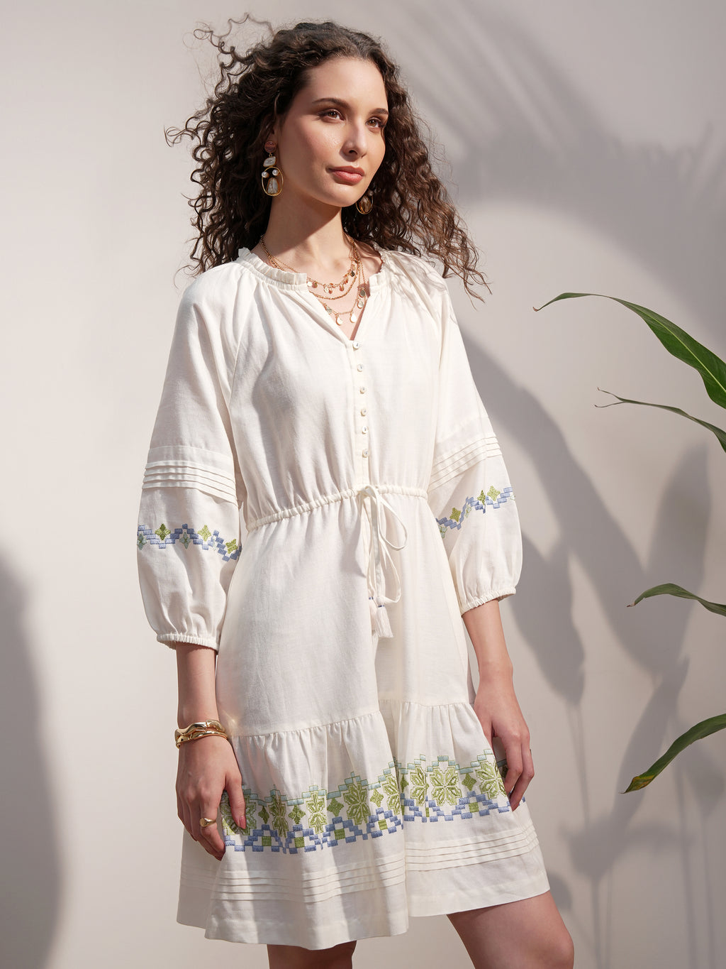 Vara By Vishudh Women White Embroidered A-Line Dress - White - Image 6