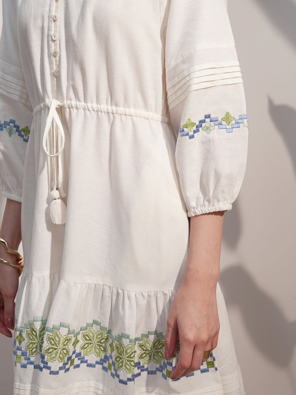 Vara By Vishudh Women White Embroidered A-Line Dress - White - Image 7