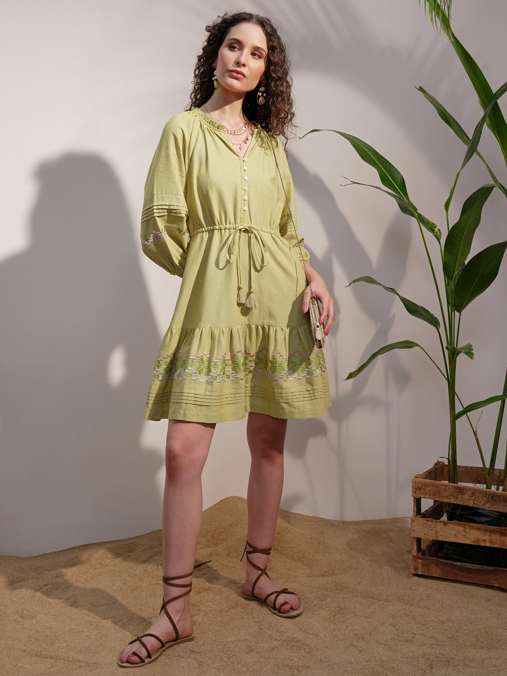 Vara By Vishudh Women Green Embroidered A-Line Dress - Green - Image 2