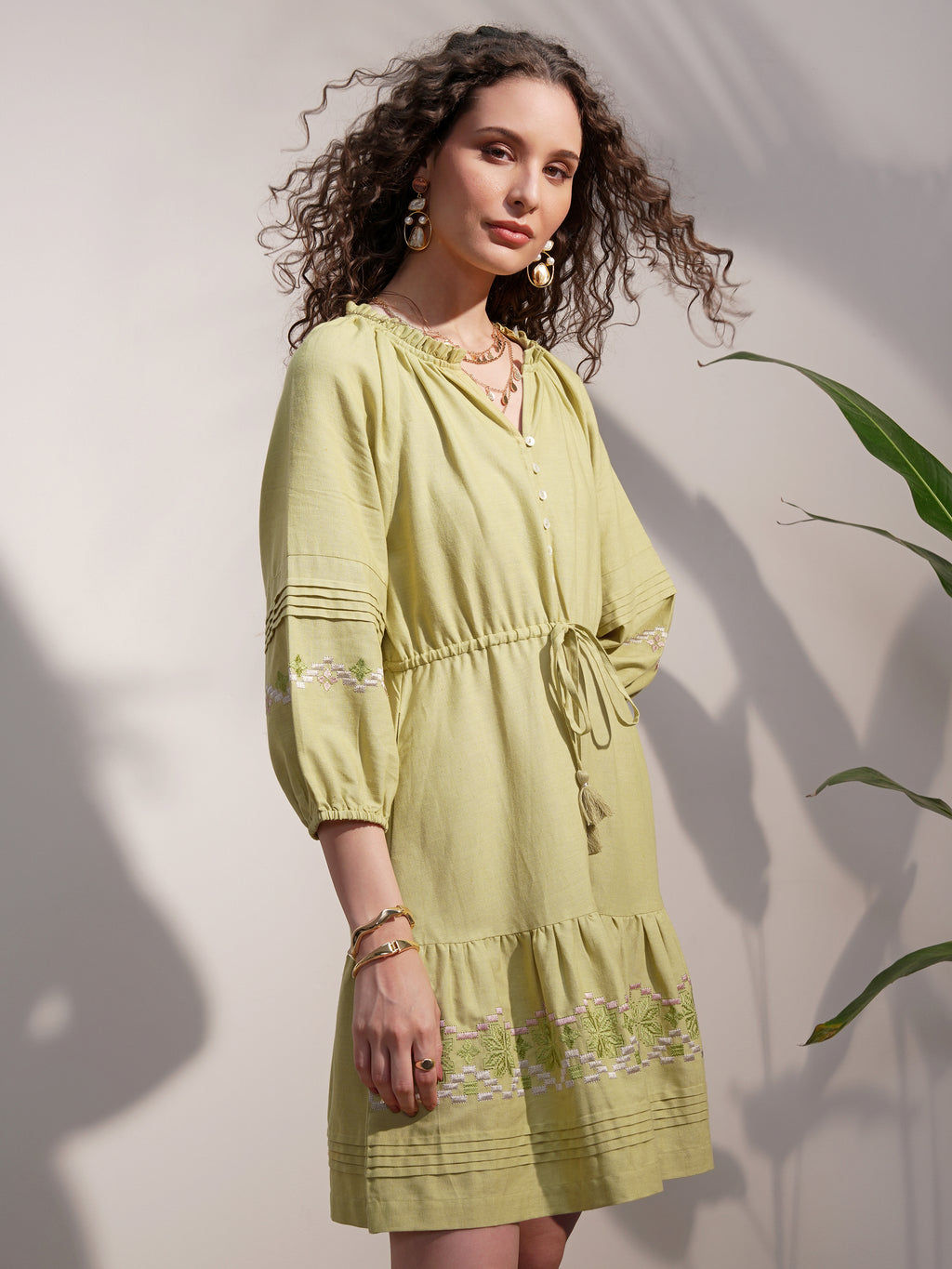 Vara By Vishudh Women Green Embroidered A-Line Dress - Green - Image 6