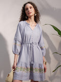 Vara By Vishudh Women Blue Embroidered A-Line Dress - Blue - Image 1