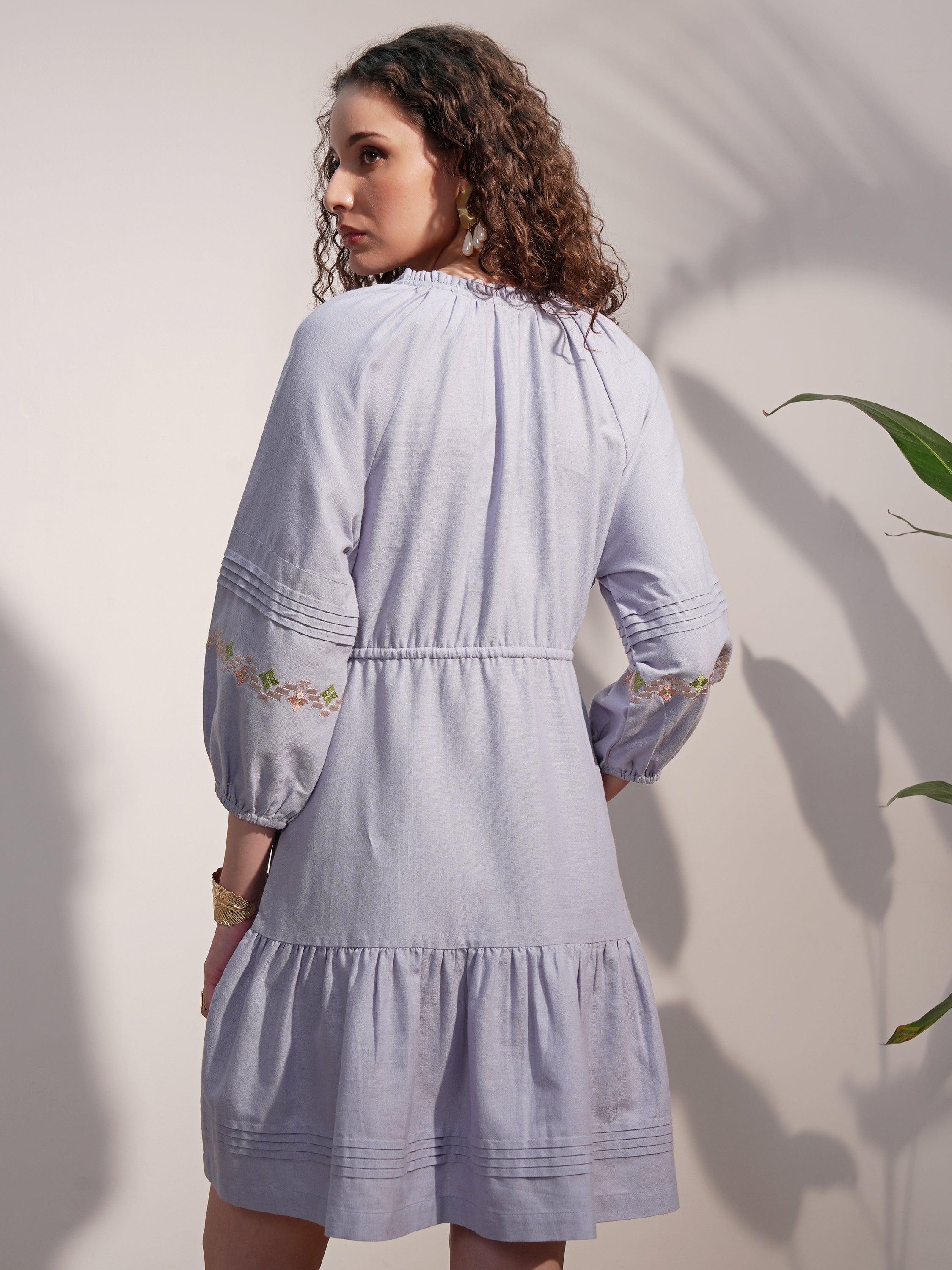 Vara By Vishudh Women Blue Embroidered A-Line Dress - Blue - Image 3