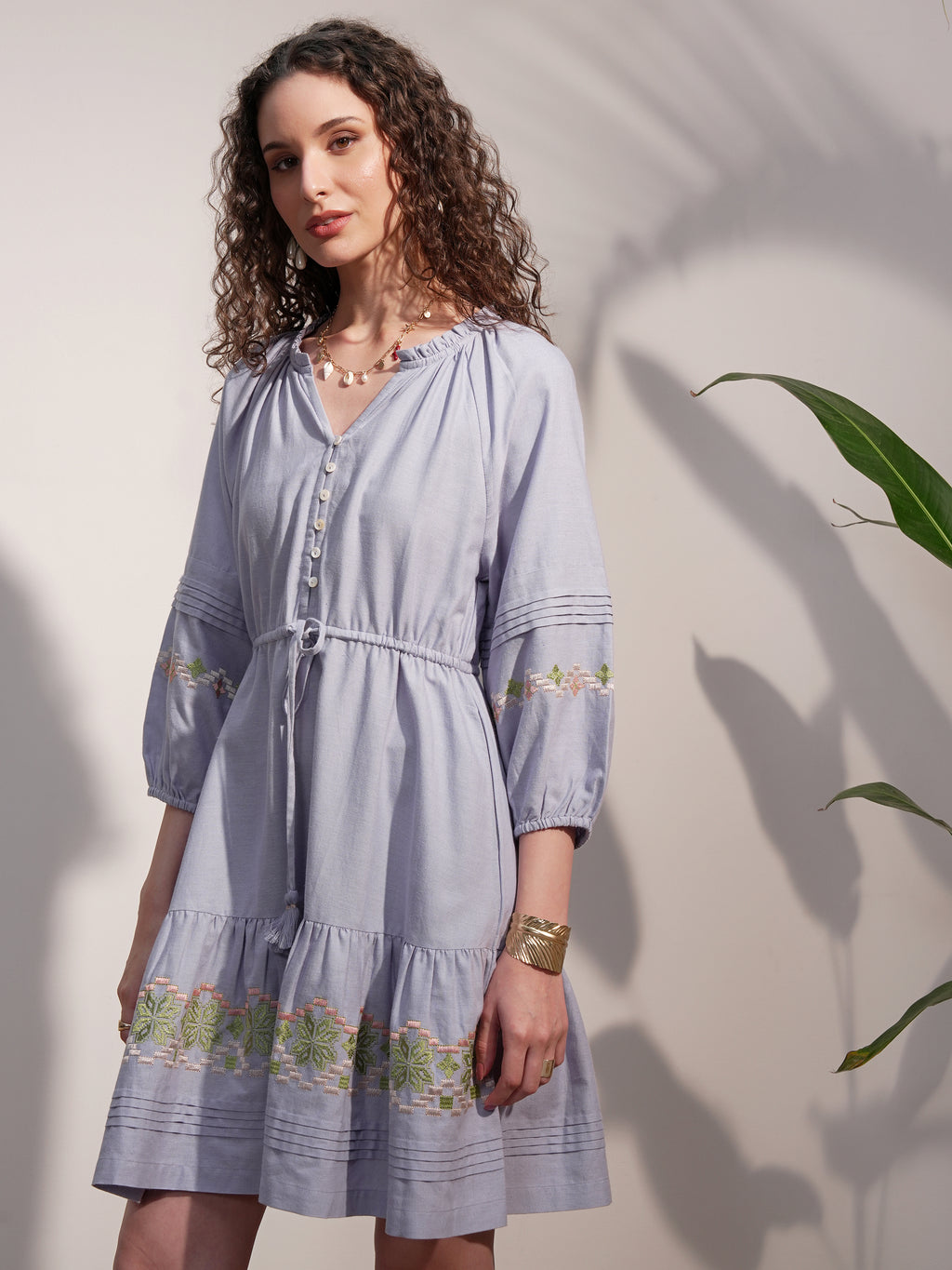 Vara By Vishudh Women Blue Embroidered A-Line Dress - Blue - Image 4