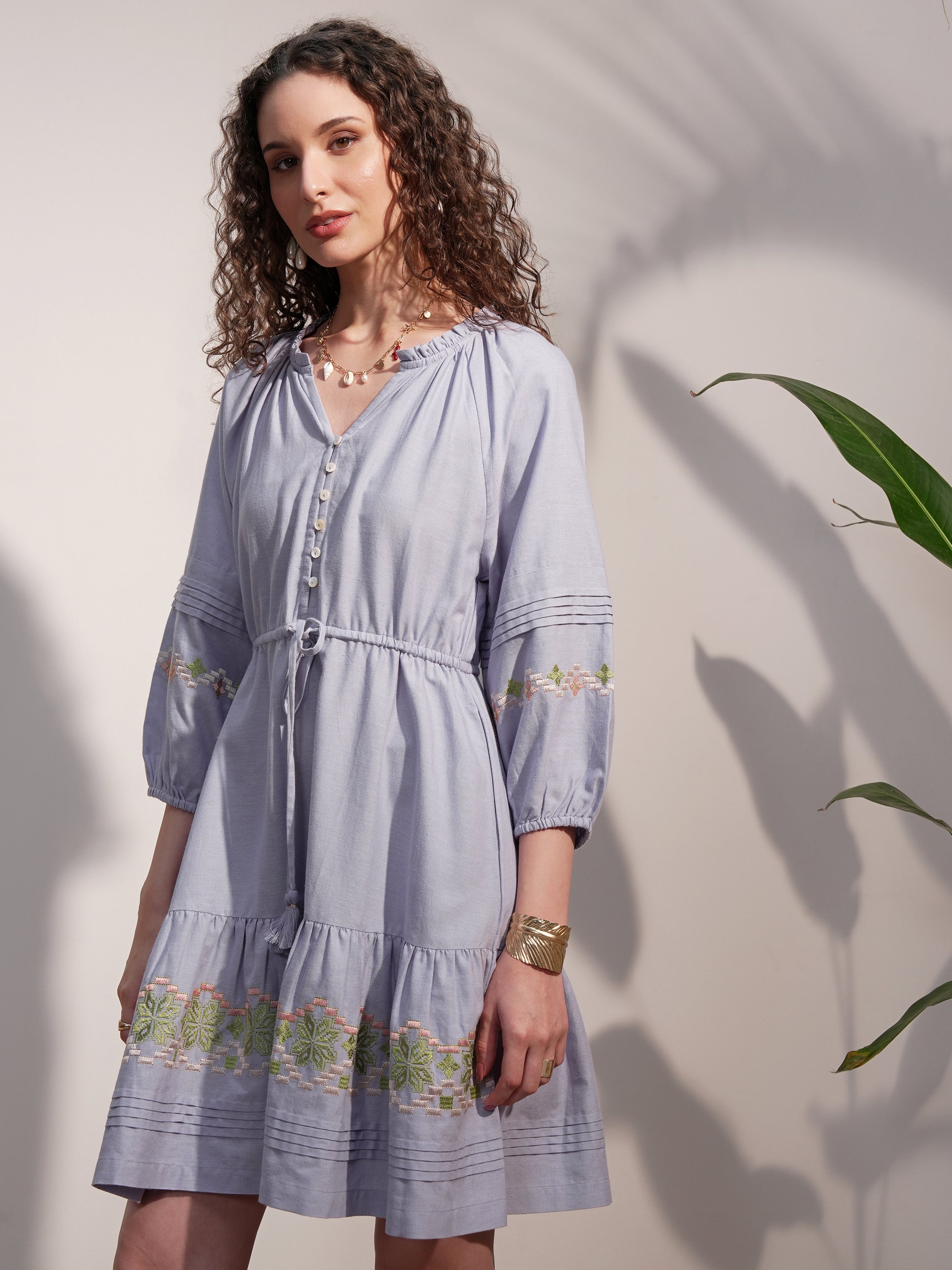 Vara By Vishudh Women Blue Embroidered A-Line Dress - Blue - Image 4