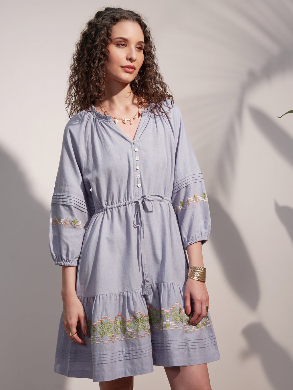 Vara By Vishudh Women Blue Embroidered A-Line Dress - Blue - Image 6
