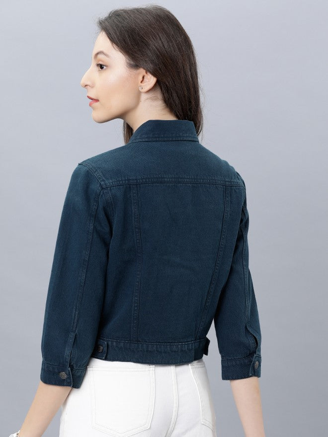 Tokyo Talkies Women Green Denim Jacket - Green - Image 3