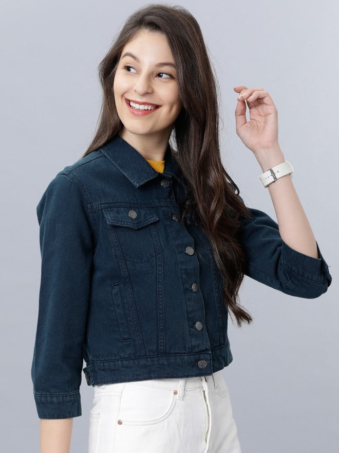 Tokyo Talkies Women Green Denim Jacket - Green - Image 6