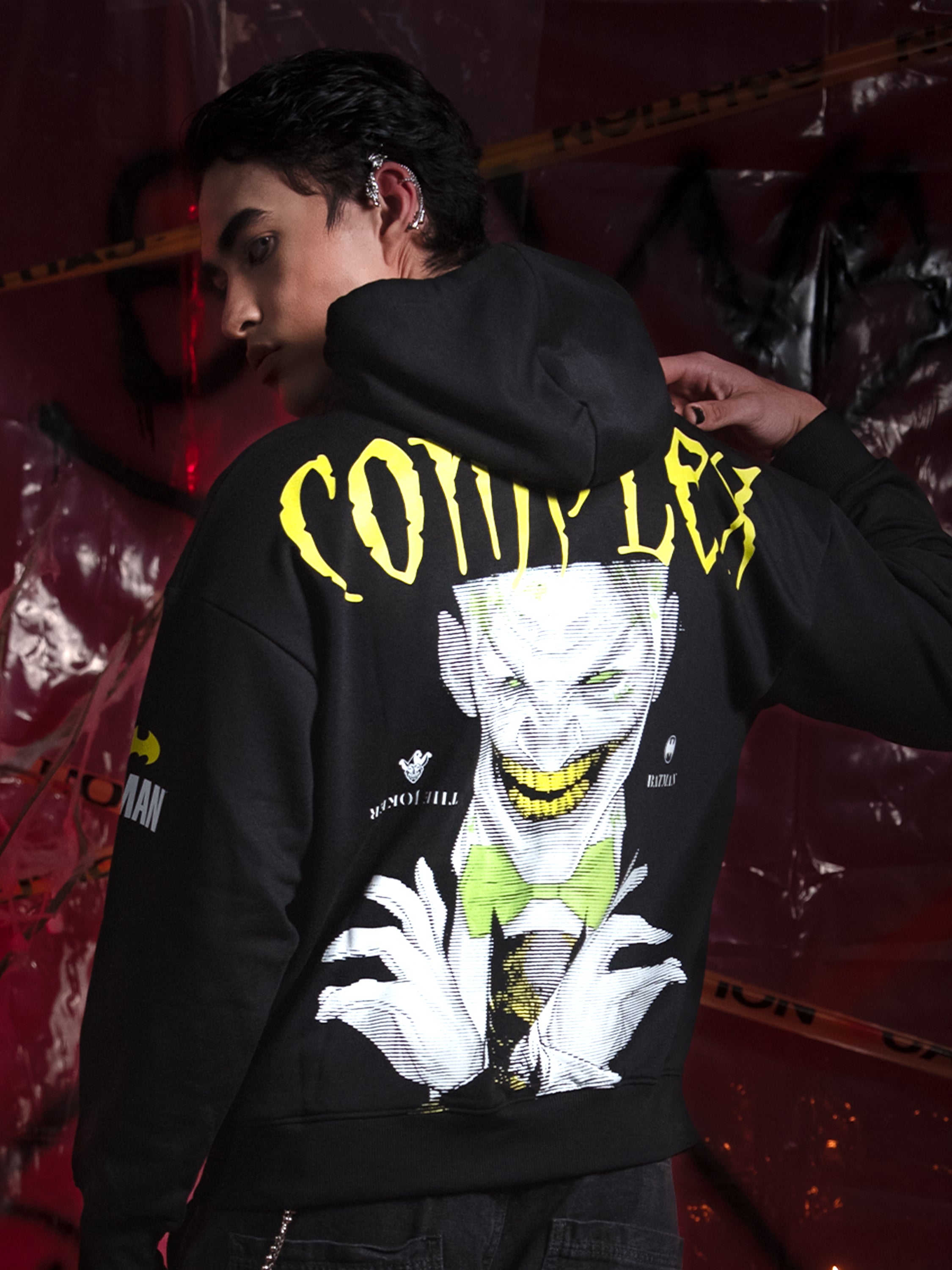 DC By Highlander Men Black Joker Hooded Pullover Sweatshirt - Black - Image 2